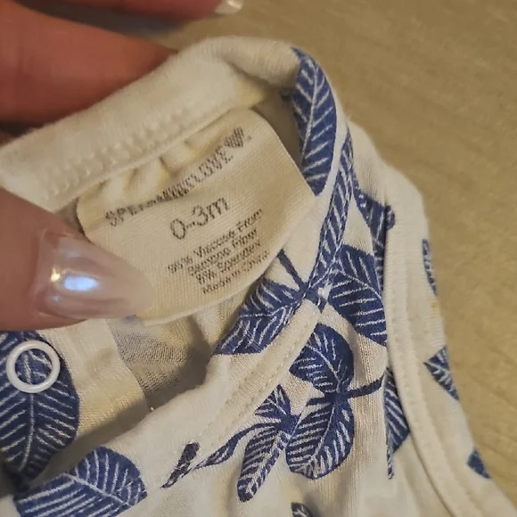 Blue Leaf Print Kids Bodysuit - Picture 2 of 3